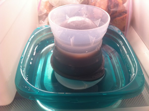 The early effort: Mold inverted (hole down), surround with water.